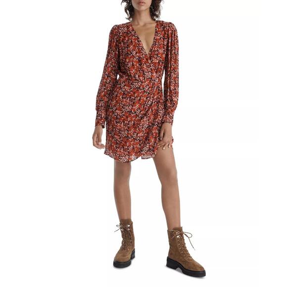 The Kooples Dresses & Skirts - The Kooples Burning Flowers Mini Dress Size 0 (US XS) Red Floral V-Neck NWT